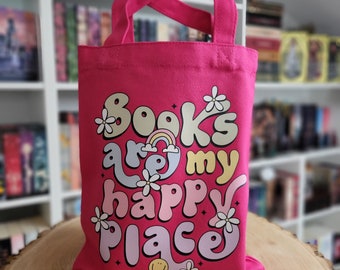 Buchtasche - Books are my happy place | Geschenk für Buchliebhaber | Buchhülle für Bücher | Tasche für Bücher, E-Reader und Tablets