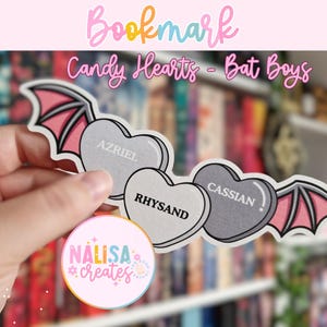 Aggiungi ai preferiti Candy Hearts - Bat Boys | Regalo per gli amanti dei libri | fatto a mano | segnalibro | Merchandising libresco | ACOTAR | Sarah J. Maas