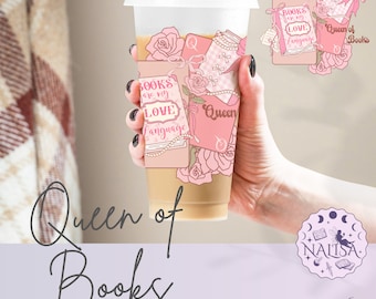 Drinking cup - Queen of Books | 710 ml cold cup | Gift idea for book lovers | Reusable drinking cup transparent / glitter