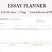 Simple Essay Planner Printable, Essay Writing Template, Essay Plan ...