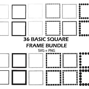 Basic Square Frame SVG Bundle Border Box Frame Dotted Square Outline PNG Dashed Square Clipart Simple Square Silhouette PNG Cube Border