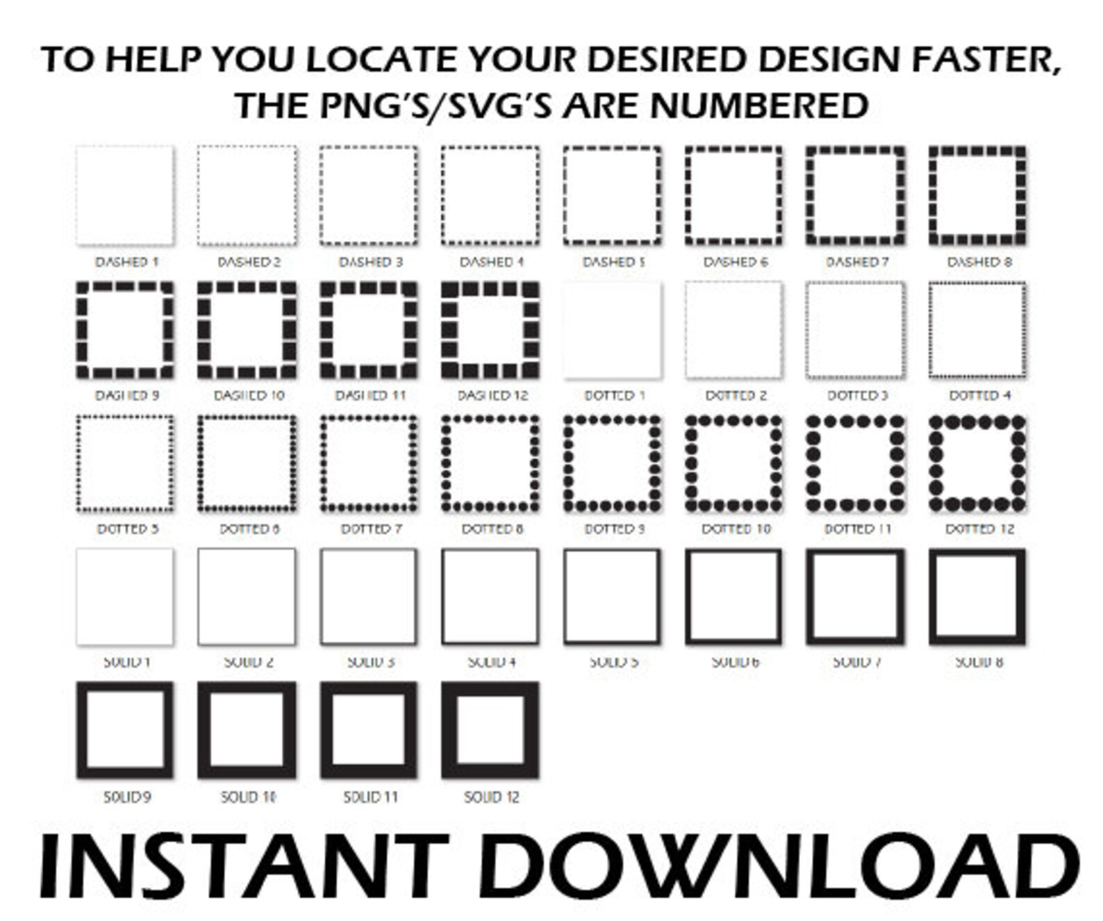 Basic Square Frame SVG Bundle Border Box Frame Dotted Square Outline