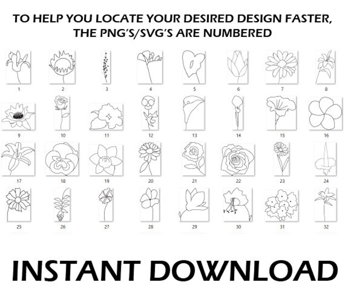 Flower Line Art SVG Bundle Vintage Floral Vector Botanical Minimal ...