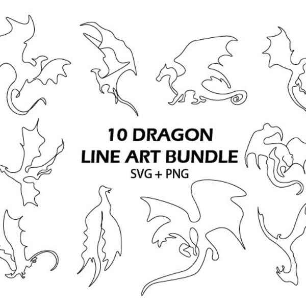 Dragon Line Art SVG Bundle for Dragon Lover Clipart Chinese Dragon PNG Baby Dragon Design for Dragon Person Simple Dungeons Dragon Clipart