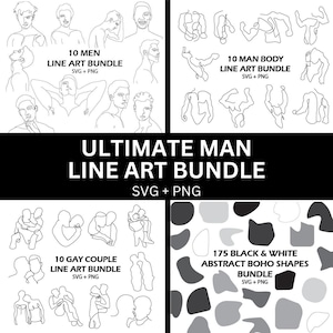 Ultimative Mann Linie Kunst SVG Bundle Männliches Gesicht Einfache Linie PNG Maskuline Abstrakt Doodle Minimalist Naked Men Art Laser Cut sinnliche Linie Kunst