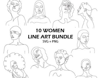 Women Line Art SVG Bundle, Minimalist Design Celestial Woman Face PNG, Girl Flower Hand Drawn Art Female Single Line Drawing, Lady Clipart