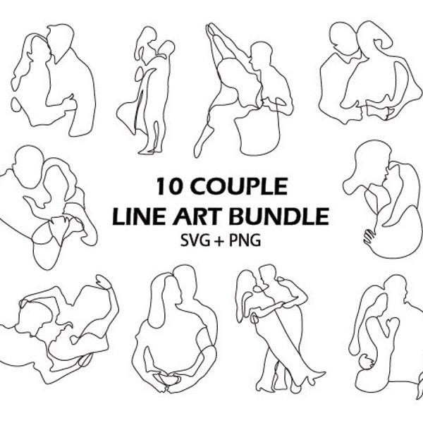 Couple Line Art SVG Valentines day Clipart Couple In Love PNG Romantic Couple Outline Valentines Couple One Line Art Abstract Couple Drawing