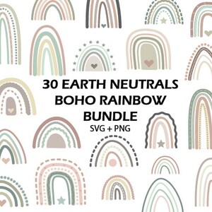 Earth Neutrals Boho Rainbows SVG Bundle Hand Drawn Rainbow PNG Bohemian Rainbow Vector Minimalist Modern Wall Art Rainbow Aesthetic Cut File
