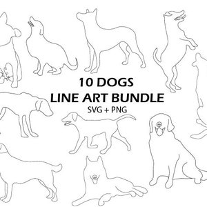 Dog Line Art SVG Bundle Puppy Outline Clipart Doggy Single Line Minimal Art Pet Silhouette PNG Simple Cute Dog Wall Art Puppy Hand Drawn