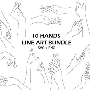 Mains dessin au trait SVG Bundle PNG moderne dessinés à la main abstrait Simple mains Clipart céleste main dans la main paume minimaliste Téléchargement instantané