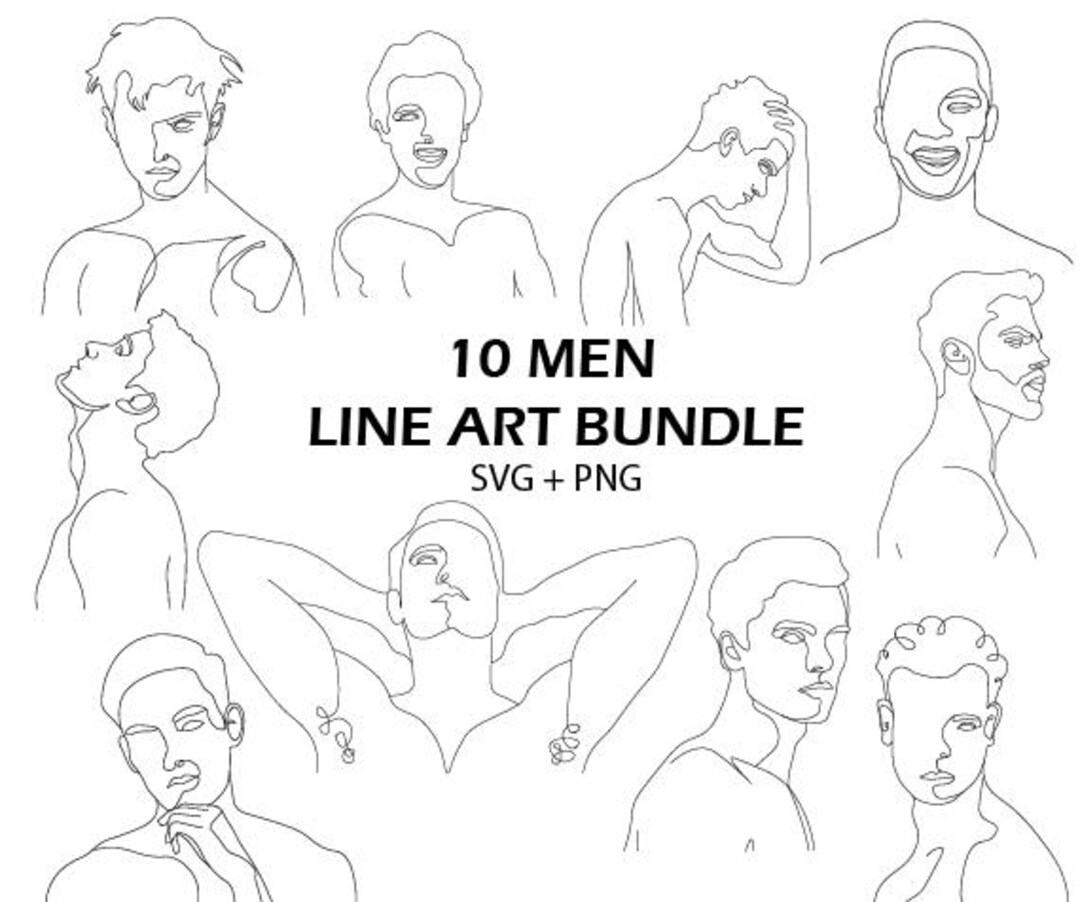 Man Line Art SVG Bundle Male Face Simple Line PNG Masculine Abstract ...