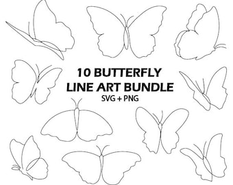 Butterfly Line Art SVG Bundle Beautiful Butterflies Black Cut File Mariposa Simple Art Butterfly Minimalist Art Doodle Butterfly Hand Drawn
