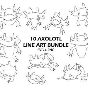 Axolotl Line Art Bundle SVG Minimalist Cute Axolotl PNG Kawaii Axolotl Clipart Design Axolotl Simple Vector Cut File Axolotl Outline Stamp