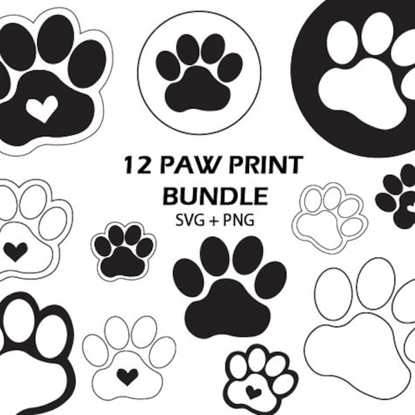 Impression de patte SVG Bundle coeur avec empreinte de patte PNG Impression de la faune Timbre de patte de chat Silhouette de tigre Patte de chien Clipart de patte d'animal Empreinte de chien mignon