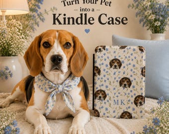 Funda Kindle personalizada con retrato de mascota, funda floral personalizada para amantes de los perros (Paperwhite)