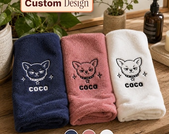Toalla de baño personalizada bordada con retrato y nombre de mascota, toalla personalizada con foto de perro