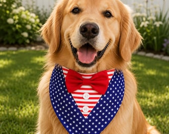 Pañuelo patriótico para perro con pajarita roja, accesorio para el Día de la Independencia del 4 de julio.
