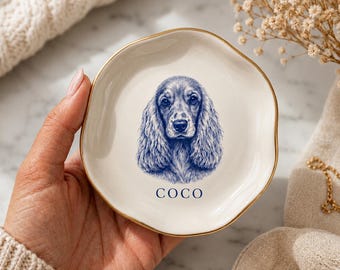 Plato para joyas de mascotas personalizado, plato para anillos con retrato de perro personalizado