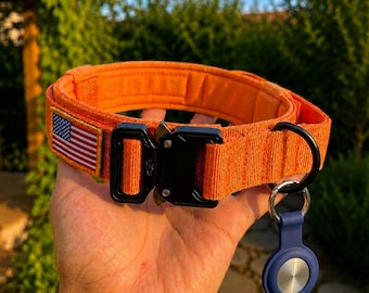 Collar táctico para perros con asa, nailon militar ajustable, hebilla metálica resistente, soporte para Airtag