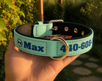 Collar personalizado para perro con nombre y número / Tela de traje de buceo / Collar personalizado impermeable y transpirable para mascotas / Varios colores