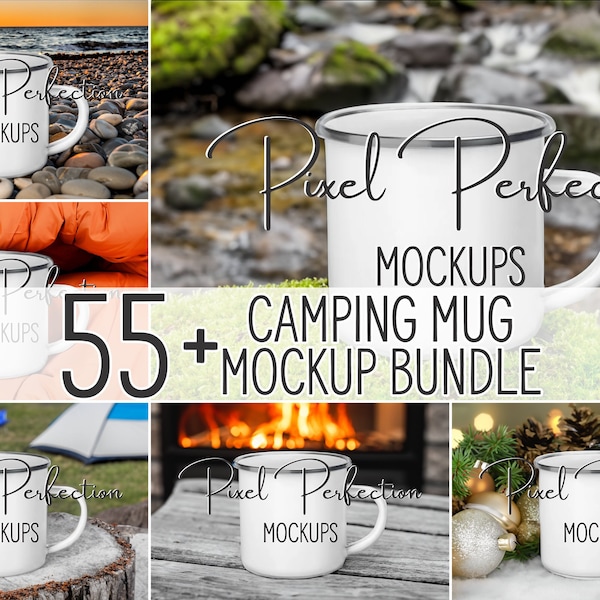 Camping Mug Mockup Bundle, Coffee Cup Mock, 12 oz Camping Mug Mocks, Enamel Mug Bundle, Camper Mug, Autumn and Christmas Mockups, Outdoor