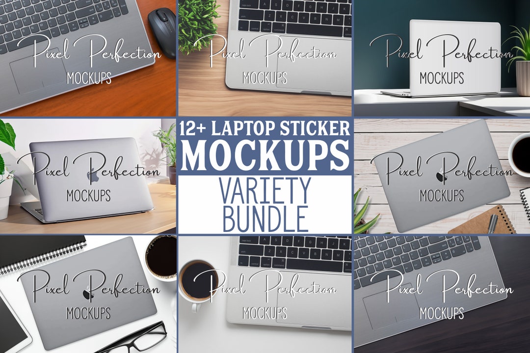 Sticker Mockup Bundle, Laptop Mock-up, Computer Decal, Die Cut Stickers ...
