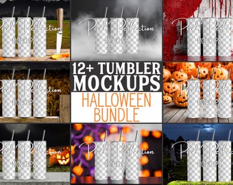 Halloween Tumbler Mockup, Halloween Bundle, Spooky Tumblers, Straight Tumbler PNG, Realistic Mockups, Easy to Edit in Canva, Photopea