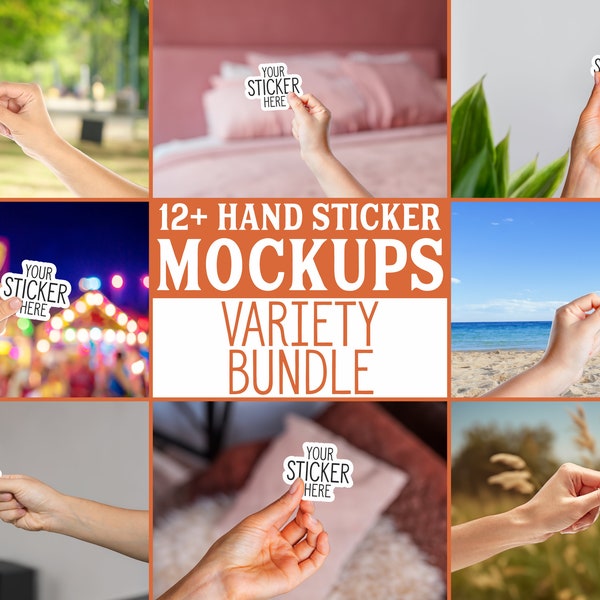 Sticker Mockup, Mock Up Bundle, Die Cut Sticker, Sticker Pack Mockup,  Sticker Bundle, Decal Mock Up, Female & Male Hand Model, Hand Holding