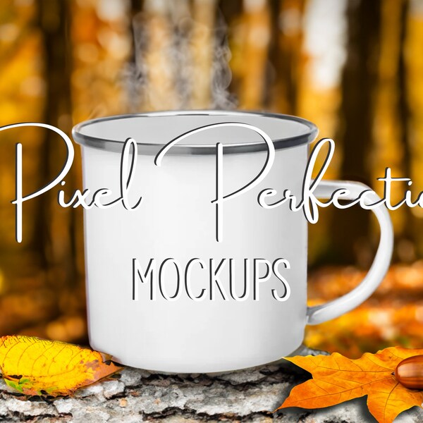 Fall Enamel Mug Mockup, Coffee Cup Mock, 12 oz Camping Mug Mocks, Autumn Mug Mockup, Autumn Leaves, Outdoor Autumn Mockup, Camper Mug