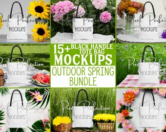 AOP Tragetasche Mockup, Frühlingsblumen Bundle, Sommer Mockups, Outdoor MockUp, All Over Print Tragetasche, Mock Up Tasche, Tragetasche mit schwarzem Griff