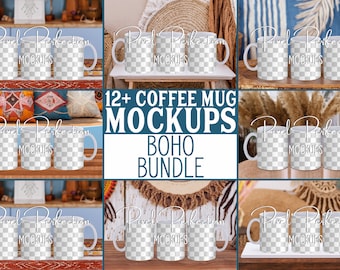 Coffee Mug Mockups, Boho Bundle, Drag and Drop Mug Mockup, Canva Coffee Mug, 11oz Mug Template, Full Wrap Coffee Mug, Sublimation Mug Wrap