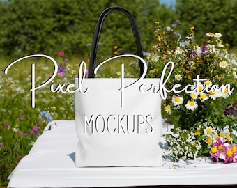 Outside Tote Bag Mockup, Printify Mockup AOP, Tote Bag Black Handle, Tote Bag Mockup, All Over Print Tote Bag, Bag Mockup, Flowers Mockup