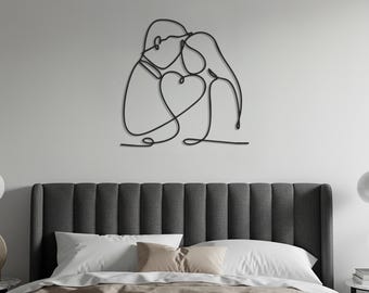 Abstraktes Paar küssend Metallwandkunst, minimalistische Wohnkultur