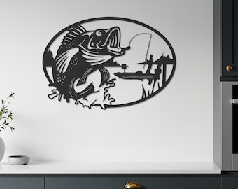 Bass Fishing Metal Wall Art, Lake Cabin Decor, Angler Gift