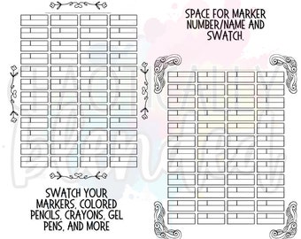 Dual Tip Swatch Sheet for Markers, Colored Pencils, Crayons, Gel Pens, and Colored Pens