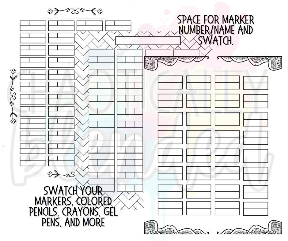 Swatch Sheet BUNDLE for Markers, Colored Pencils, Crayons, Gel Pens, and Colored Pens