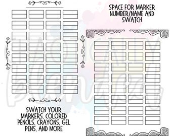 Swatch Sheet for Markers, Colored Pencils, Crayons, Gel Pens, and Colored Pens
