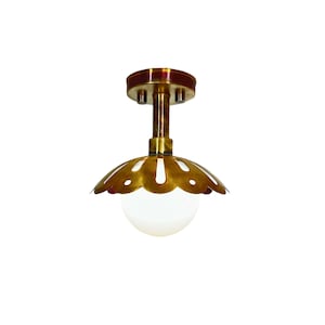 Handmade Flower Brass Flush Mount Light: Antique Milk Glass Shade