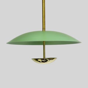 Mid Century Modern Chandelier With Mint Green And Polished Brass Finish, Metal - Brass Handcrafted Chandelier Light Fixture.