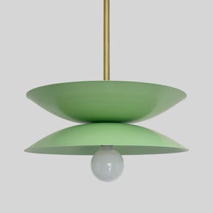 Handcrafted Metal Chandelier with Brass Accents and Mint Matte Shade - Brass Chandelier Light Fixture.