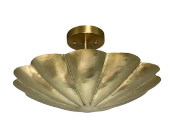 Handmade Brass Scalloped Flush Mount Ceiling Light - Mid-Century Modern Lighting