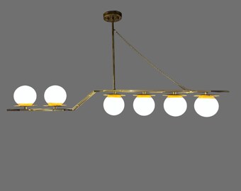 6 lights hand made pure raw brass antique color mid century modern chandelier.