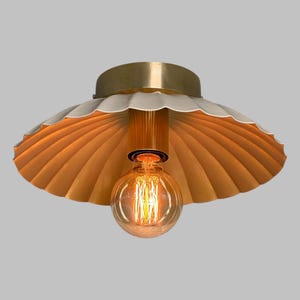 Handmade Cream Metal Flush Mount Ceiling Light - Brass Accents, E26 Socket Lamp