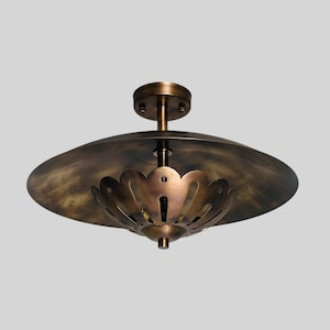 1950s Style Handmade Pure Brass Flush Mount Lamp - Antique Brass Finish - Vintage Customized Home Decor Lamp