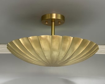 Handmade Scalloped Brass Flush Mount Ceiling Light - Modern Art Deco Lighting