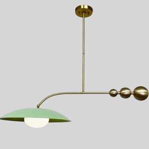 Mint Green Brass Chandelier with Milk Glass Shade - Vintage Lighting Fixture - Brass Chandelier Light Fixture