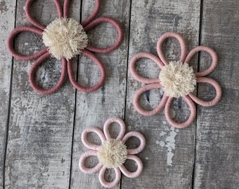 Macrame Flowers, flower nursery decor, shelf display, wall hanging, flat lay display, flower wall, boho