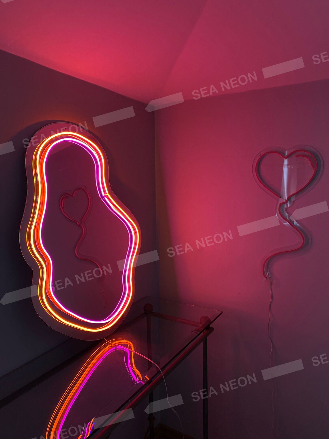 Wavy Neon Mirror 2 Personilazed LED Mirror Custom Neon Etsy