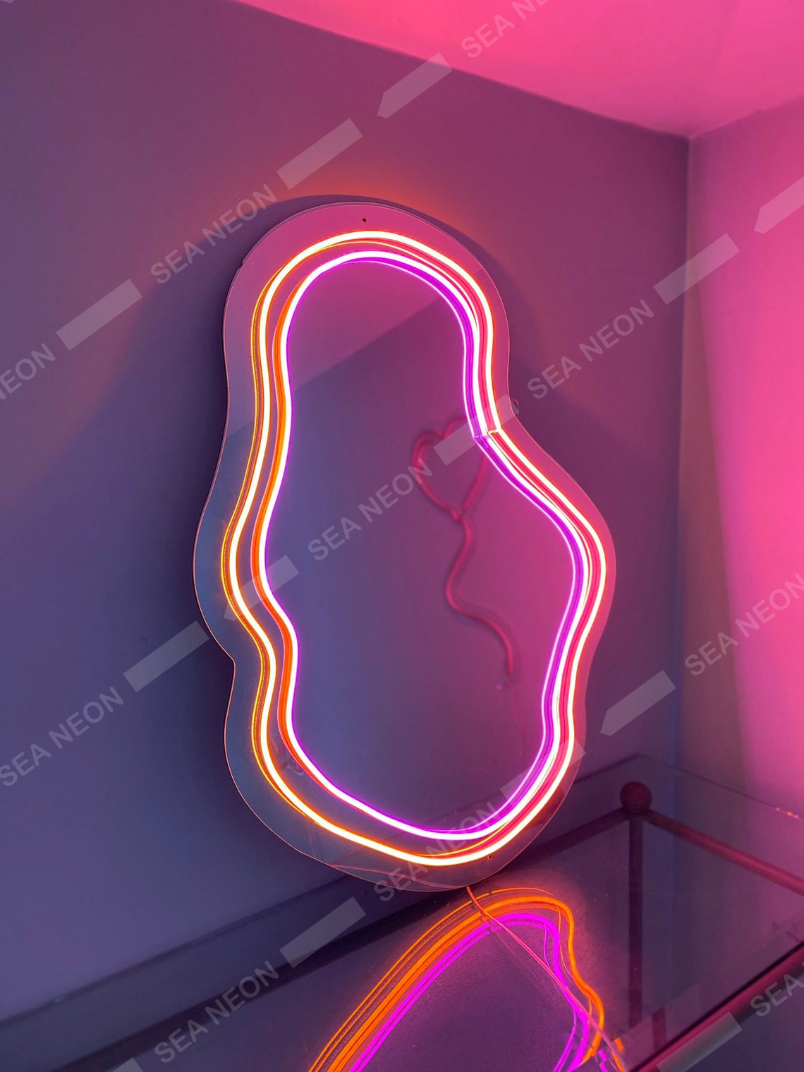 Wavy Neon Mirror 2 Personilazed LED Mirror Custom Neon Etsy