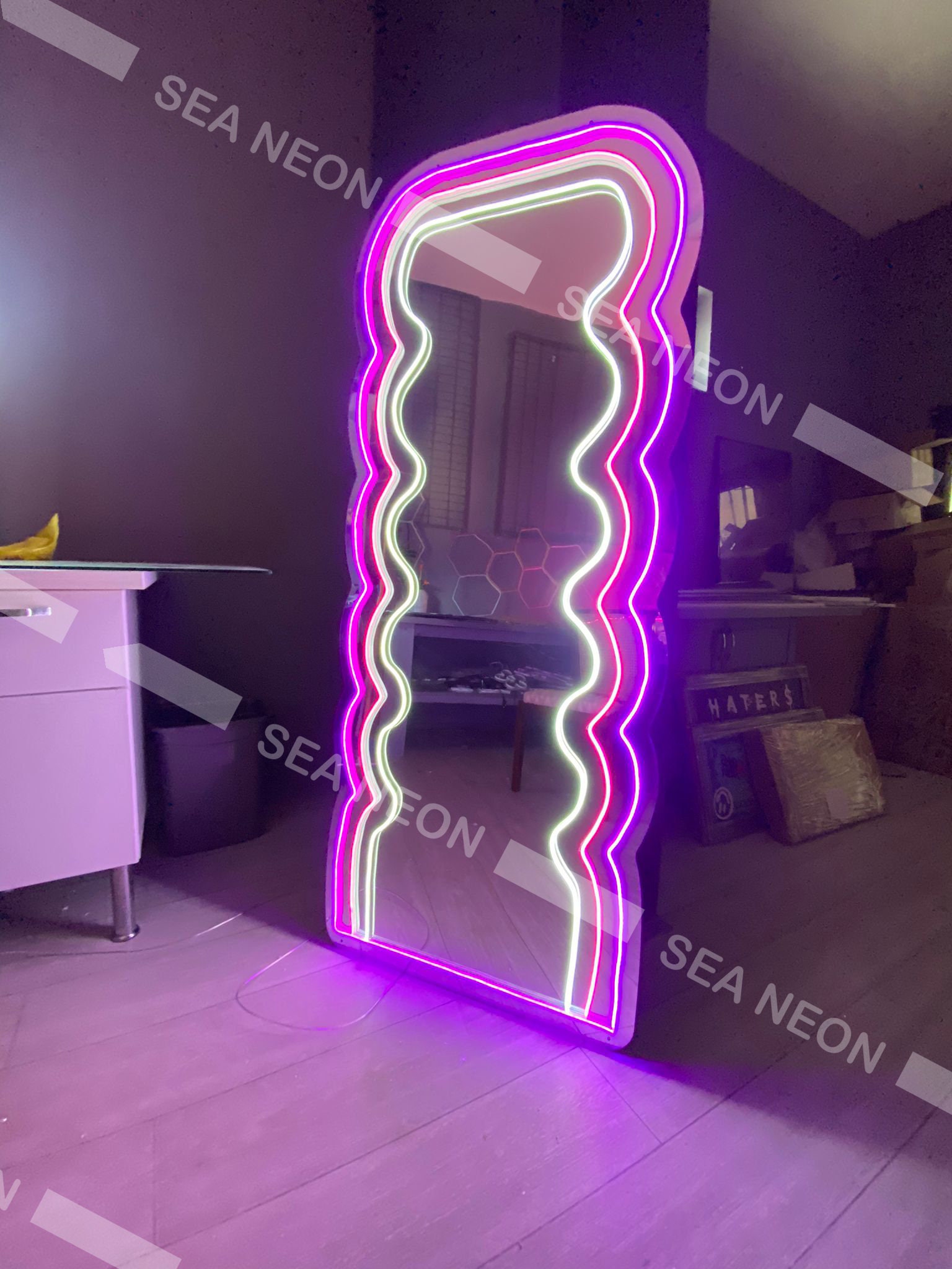 Custom Wavy Neon Mirror Full Length Mirror Wavy Led Custom Etsy